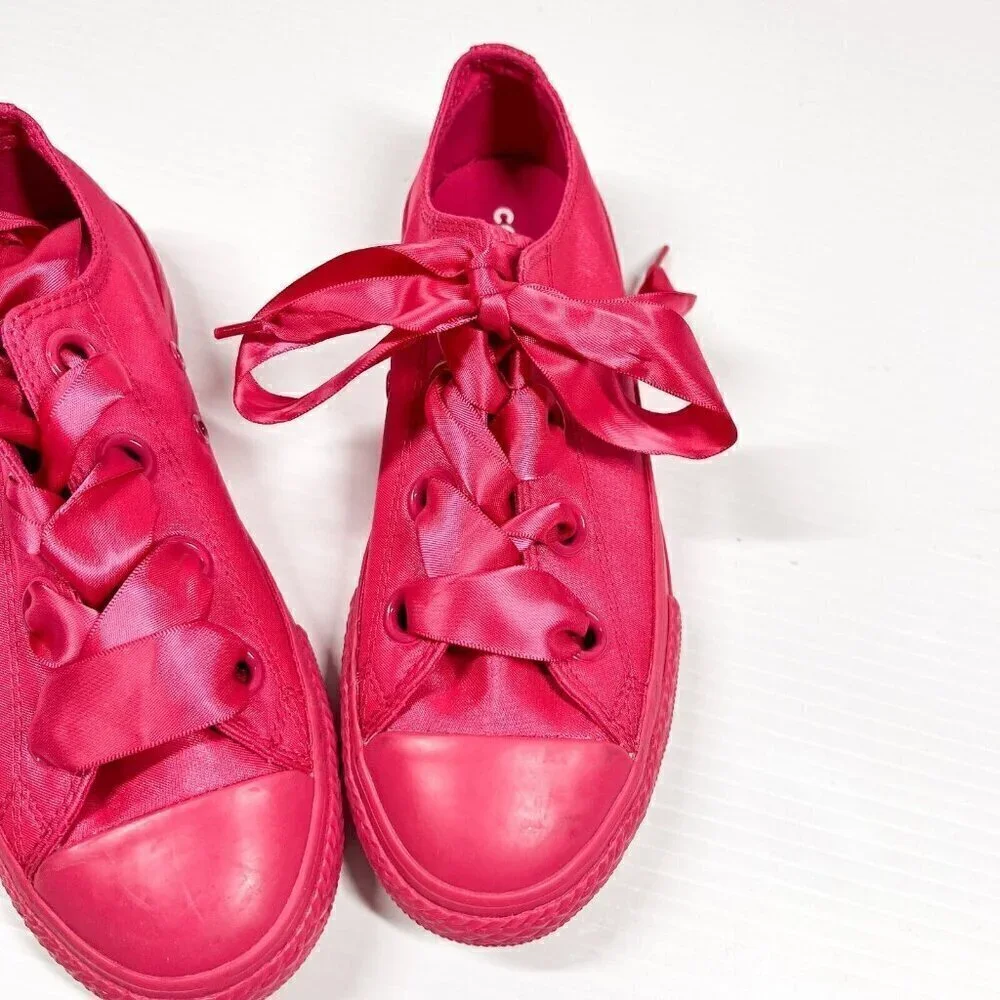 Converse All Star Velvet Junior Size 3 Ribbon Laces Pink Girls Sneaker Shoes